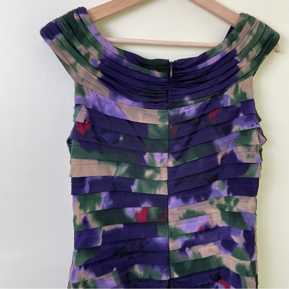 Adrianna Papell Shutter Pleated Sheath Dress with Flowers in Purple Floral SZ 14 - Picture 10 of 10